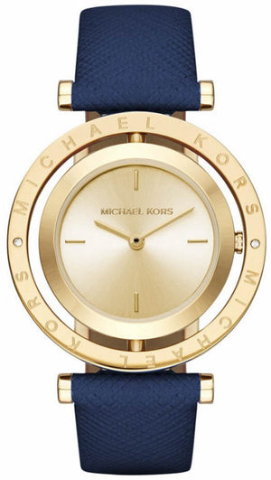 Buy Shop Michael Kors Averi Gold Dial Navy Blue Leather Strap Watch for Women - MK2526 USA Online