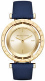 Michael Kors Averi Gold Dial Navy Blue Leather Strap Watch for Women - MK2526
