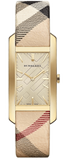 Burberry Pioneer Gold Dial Haymarket Beige Leather Strap Watch for Women - BU9509