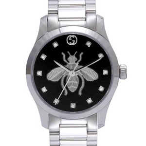 Buy Shop Gucci G Timeless Quartz Diamonds Black Dial Silver Steel Strap Watch For Women - YA1265024 USA Online