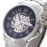 Buy Shop Fossil Grant Automatic Skeleton Black Dial Silver Steel Strap Watch for Men - ME3103 USA Online