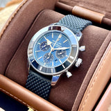 Buy Shop Breitling Superocean Heritage B01 Chronograph 44 Blue Dial Black Mesh Bracelet Watch for Men - AB0162121C1S1 USA Online