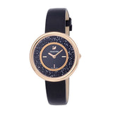 Swarovski Crystalline Pure Black Dial Black Leather Strap Watch for Women - 5275043