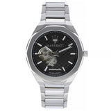 Buy Shop Maserati Stile Skeleton Automatic Black Dial Silver Steel Strap Watch For Men - R8823142002 USA Online