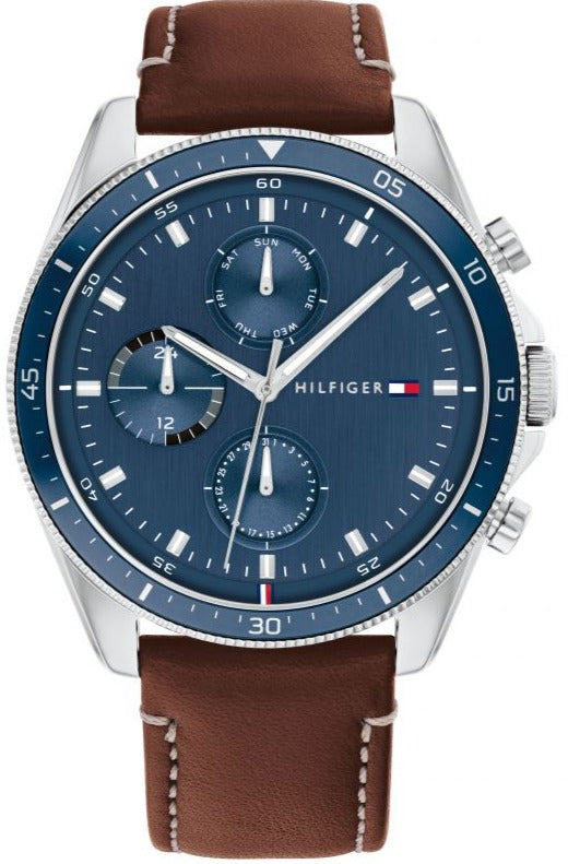 Buy Shop Tommy Hilfiger Parker Chronograph Blue Dial Brown Leather Strap Watch For Men - 1791837 USA Online