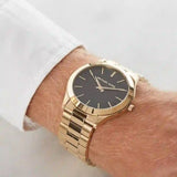 Buy Shop Michael Kors Slim Runway Quartz Black Dial Gold Steel Strap Watch For Men - MK8621 USA Online