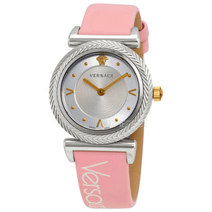 Buy Shop Versace V-Motif Silver Dial Pink Leather Strap Watch for Women - VERE00118 USA Online
