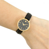 Movado Ultra Slim Black Dial Black Leather Strap Watch For Women -  0607095