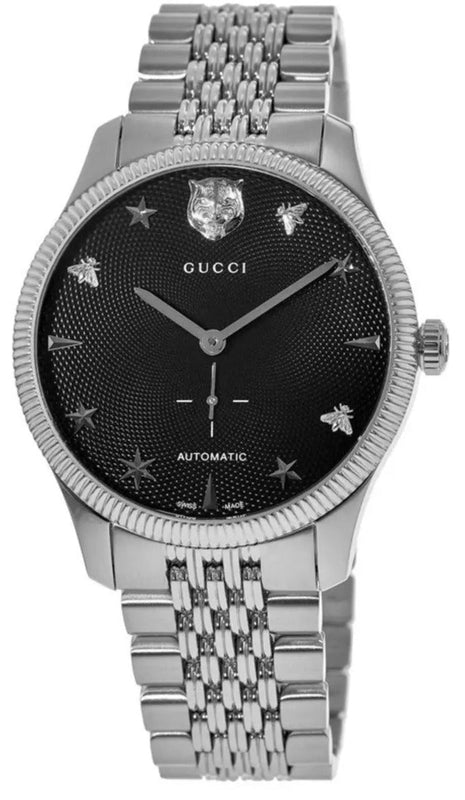 Buy Shop Gucci G Timeless Automatic Black Dial Silver Steel Strap Watch For Men - YA126353 USA Online