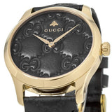 Gucci G Timeless Quartz Black Dial Black Leather Strap Watch For Women - YA1264034A