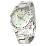 Gucci G Timeless Mother of Pearl White Dial Silver Steel Strap Watch For Women - YA126444