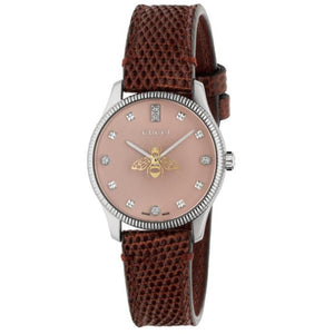 Buy Shop Gucci G Timeless Quartz Diamonds Pink Dial Red Leather Strap Watch For Women - YA1265017 USA Online