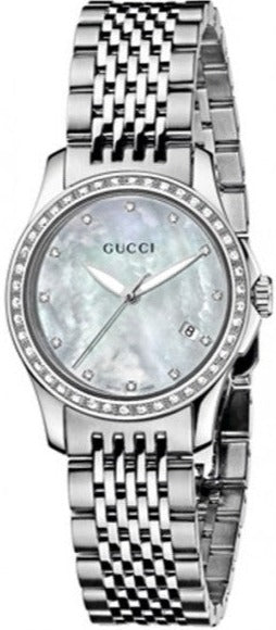 Buy Shop Gucci G Timeless Diamonds Mother of Pearl Dial Silver Mesh Bracelet Watch For Women - YA126508 USA Online