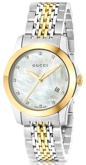 Buy Shop Gucci G Timeless Diamonds Mother of Pearl Dial Two Tone Mesh Bracelet Watch for Women - YA126513 USA Online
