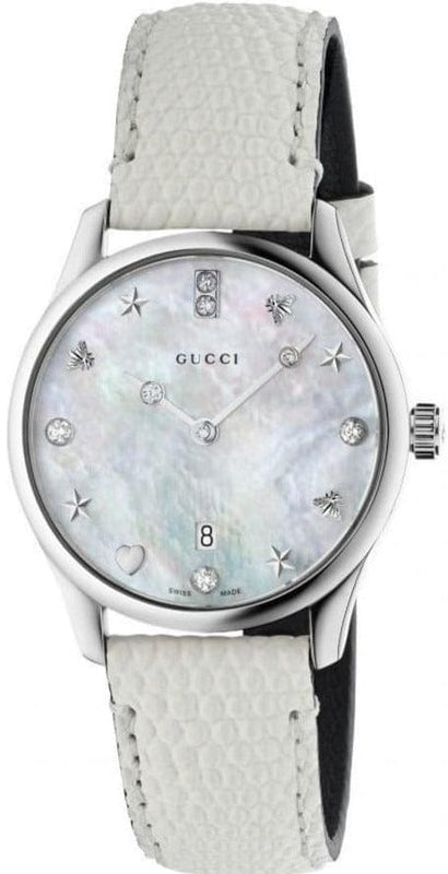 Buy Shop Gucci G-Timeless Mother of Pearl White Dial White Leather Strap Watch For Women - YA126597 USA Online