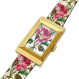 Buy Shop Gucci G-Frame Floral Mother of Pearl Dial White Leather Strap Watch For Women - YA147406 USA Online