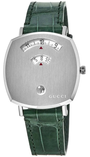 Buy Shop Gucci Grip Quartz Silver Dial Green Leather Strap Watch For Women - YA157404 USA Online