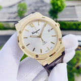 Buy Shop Salvatore Ferragamo F-80 Classic Silver Dial Brown Leather Strap Watch for Men - SFDT00419 USA Online