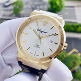 Buy Shop Salvatore Ferragamo F-80 Classic Silver Dial Brown Leather Strap Watch for Men - SFDT00419 USA Online