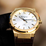 Buy Shop Salvatore Ferragamo F-80 Classic Silver Dial Brown Leather Strap Watch for Men - SFDT00419 USA Online