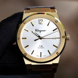 Buy Shop Salvatore Ferragamo F-80 Classic Silver Dial Brown Leather Strap Watch for Men - SFDT00419 USA Online