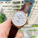 Buy Shop Tissot Le Locle Powermatic 80 Silver Dial Brown Leather Strap Watch For Men - T006.407.36.033.00 USA Online