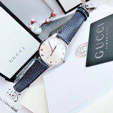 Buy Shop Gucci G-Timeless Signature Mother of Pearl Silver Dial Blue Leather Strap Watch For Women - YA1264049 USA Online