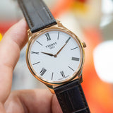 Buy Shop Tissot Tradition 5.5 White Dial Brown Leather Strap Watch for Men - T063.409.36.018.00 USA Online