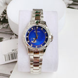 Bulova Crystal Collection Blue Mother of Pearl Dial Silver Steel Strap Watch for Women - 96L238