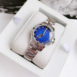 Bulova Crystal Collection Blue Mother of Pearl Dial Silver Steel Strap Watch for Women - 96L238