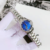 Bulova Crystal Collection Blue Mother of Pearl Dial Silver Steel Strap Watch for Women - 96L238