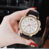 Buy Shop Michael Kors Sidney Multifunction White Dial Brown Leather Strap Watch For Women - MK6948 USA Online