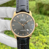 Mido Baroncelli III Automatic Grey Dial Black Leather Strap Watch For Men - M8600.3.13.4