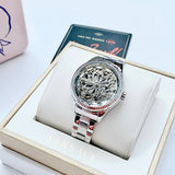Buy Shop Fossil Rye Automatic Skeleton Silver Dial Silver Steel Strap Watch for Women - BQ3753 USA Online