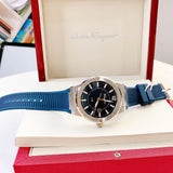 Salvatore Ferragamo F-80 Blue Dial Blue Rubber Strap Watch For Men - SFHY01122