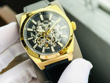 Buy Shop Fossil Everett Automatic Skeleton Black Dial Black Leather Strap Watch for Men - ME3208 USA Online