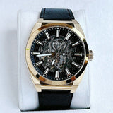 Buy Shop Fossil Everett Automatic Skeleton Black Dial Black Leather Strap Watch for Men - ME3208 USA Online