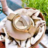 Buy Shop Guess Tri Glitz Quartz Diamonds Gold Dial Gold Mesh Bracelet Watch For Women - W1142L2 USA Online