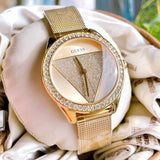 Buy Shop Guess Tri Glitz Quartz Diamonds Gold Dial Gold Mesh Bracelet Watch For Women - W1142L2 USA Online