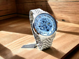 Buy Shop Fossil Townsman Automatic Skeleton Blue Dial Silver Steel Strap Watch for Men - ME3073 USA Online