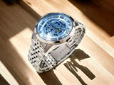 Buy Shop Fossil Townsman Automatic Skeleton Blue Dial Silver Steel Strap Watch for Men - ME3073 USA Online
