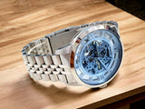 Buy Shop Fossil Townsman Automatic Skeleton Blue Dial Silver Steel Strap Watch for Men - ME3073 USA Online