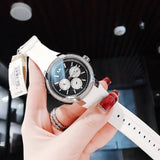 Buy Shop Michael Kors Sidney Multifunction Black Dial White Silicone Strap Watch For Women - MK6947 USA Online