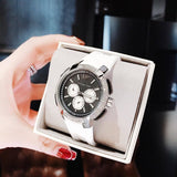 Buy Shop Michael Kors Sidney Multifunction Black Dial White Silicone Strap Watch For Women - MK6947 USA Online