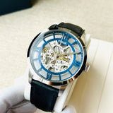 Buy Shop Fossil Townsman Automatic Skeleton Blue Dial Black Leather Strap Watch for Men - ME3200 USA Online