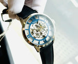 Buy Shop Fossil Townsman Automatic Skeleton Blue Dial Black Leather Strap Watch for Men - ME3200 USA Online