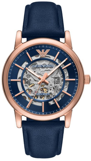 Buy Shop Emporio Armani Meccanico Automatic Blue Dial Blue Leather Strap Watch For Men - AR60050 USA Online