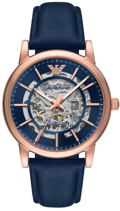 Buy Shop Emporio Armani Meccanico Automatic Blue Dial Blue Leather Strap Watch For Men - AR60050 USA Online