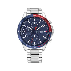 Buy Shop Tommy Hilfiger Bank Chronograph Blue Dial Silver Steel Strap Watch for Men - 1791718 USA Online