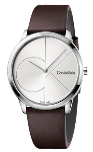 Buy Shop Calvin Klein Minimal Silver Dial Brown Leather Strap Watch for Men - K3M221G6 USA Online